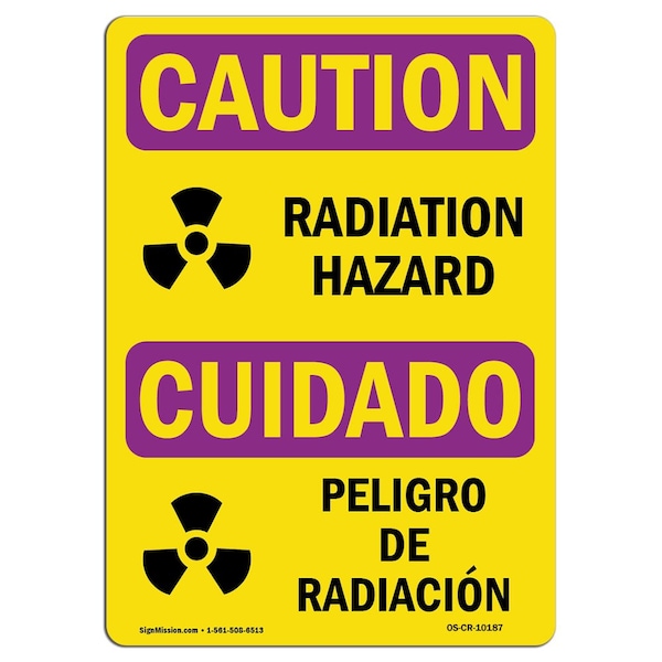 OSHA RADIATION Sign, Radiation Hazard W/ Symbol, 18in X 12in Aluminum, 12" H, 18" W, Landscape